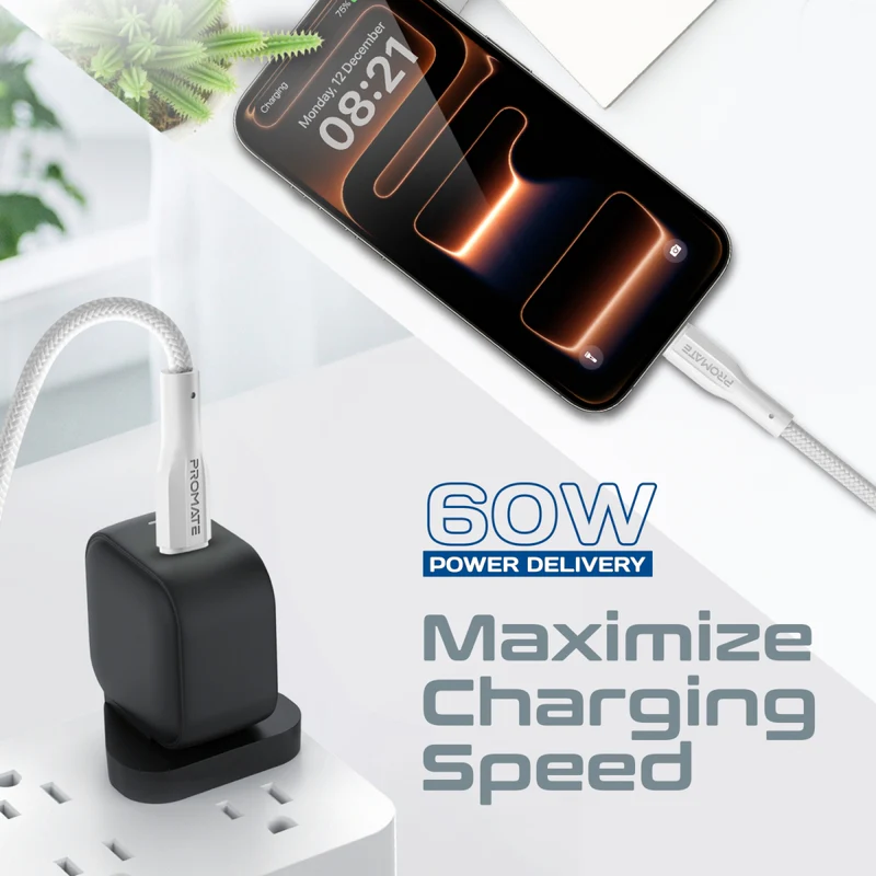 Promate (XCord-CC300) USB-C to USB-C Data & Charge Cable Braided - Fast Charge - 3m- 2Yrs (WHITE)