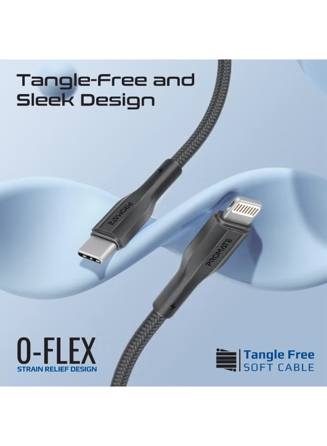 Promate XCord-CL. USB-C to Lightning Connector Cable 12020cm Length (Black)