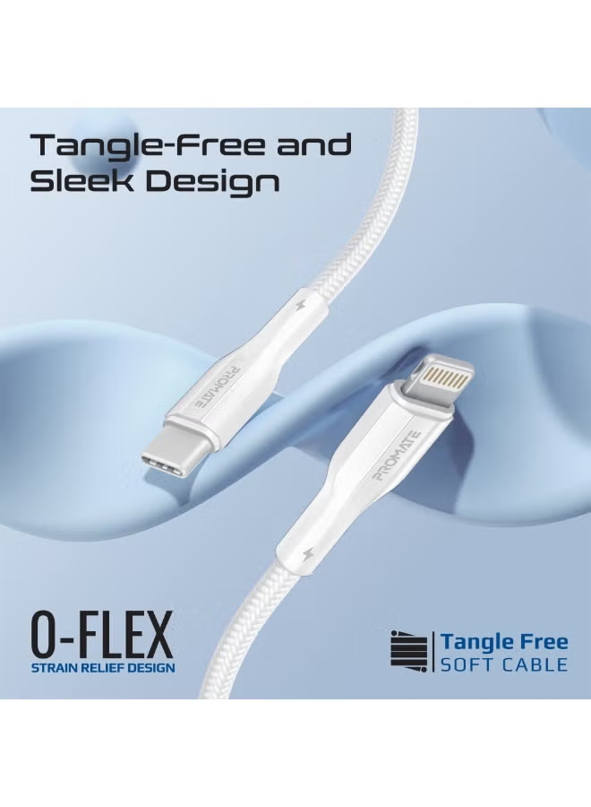 Promate XCord-CL. USB-C to Lightning Connector Cable 12020cm Length (WHITE)