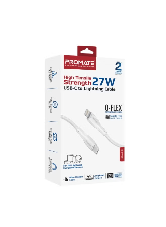 Promate XCord-CL. USB-C to Lightning Connector Cable 12020cm Length (WHITE)
