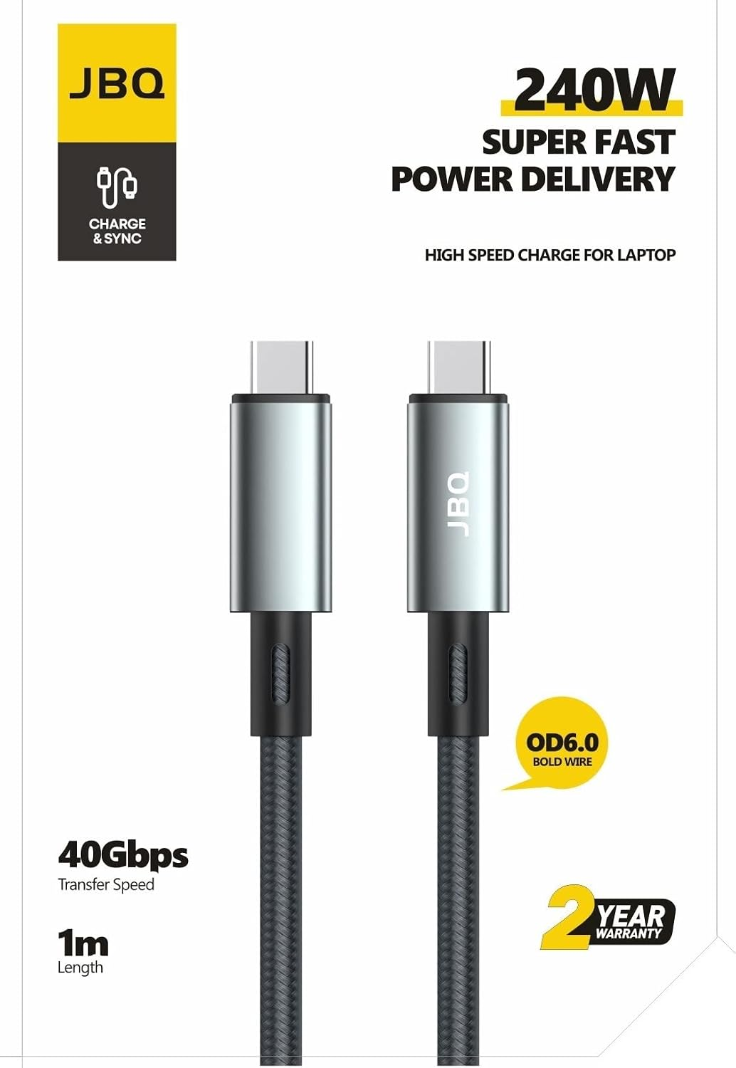 JBQ 240W SUPER CHARGING NYLON TYPEC TO TYPEC USB A670492