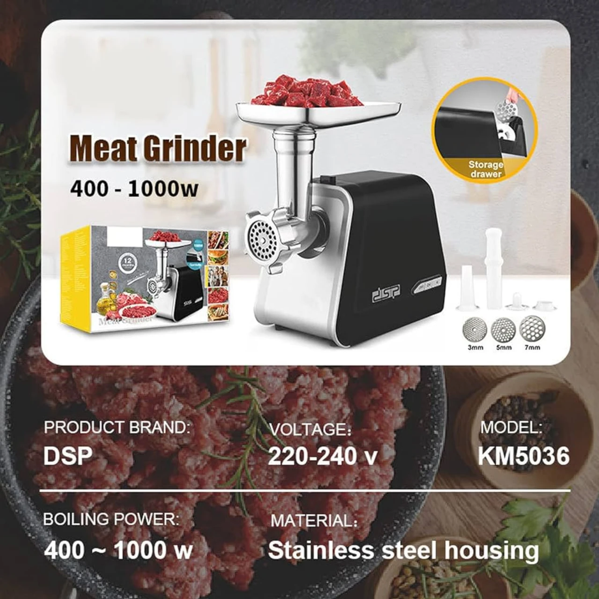 DSP 1000W Stainless Meat Grinder KM5036