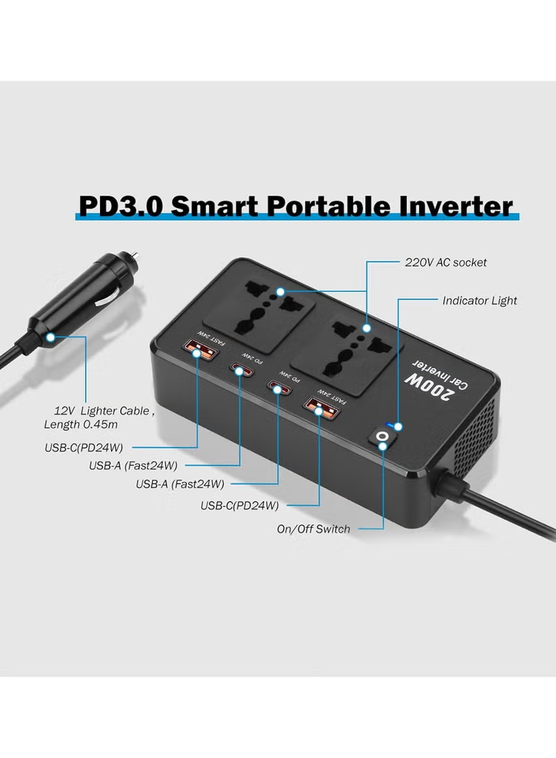 JBQ VOLTGO 8 IN 1 200W CAR POWER INVERTER BLACK M532002