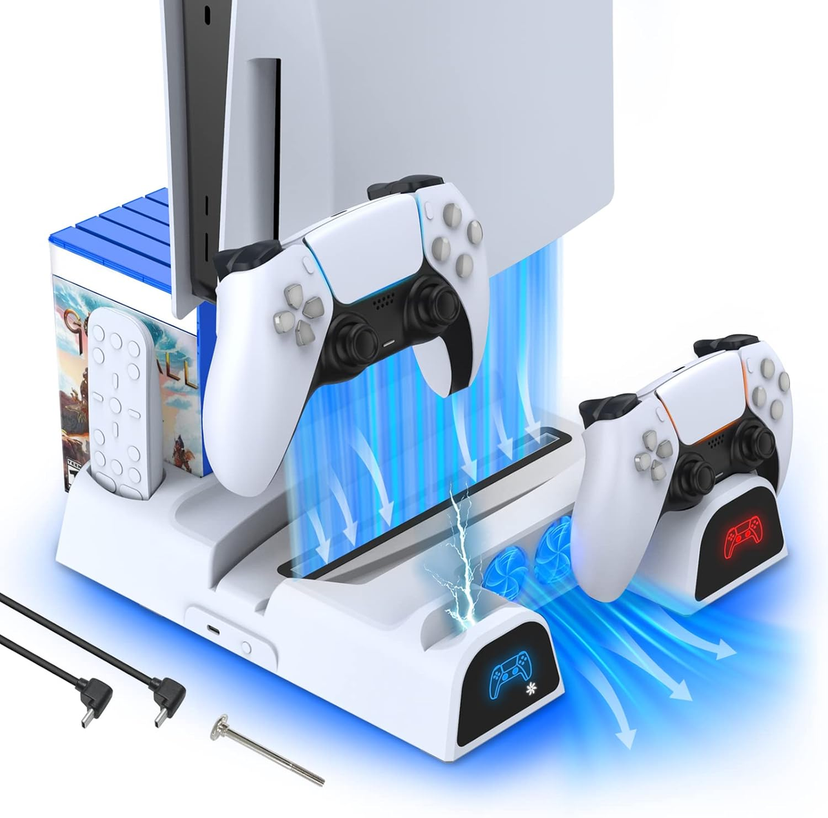 DOBE PS5 Multi-Function Cooling Charging Dock with DualSense Controller Charger and Vertical Stand