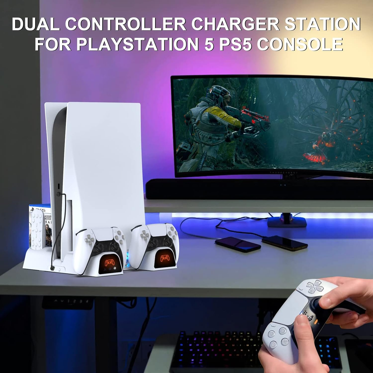 DOBE PS5 Multi-Function Cooling Charging Dock with DualSense Controller Charger and Vertical Stand