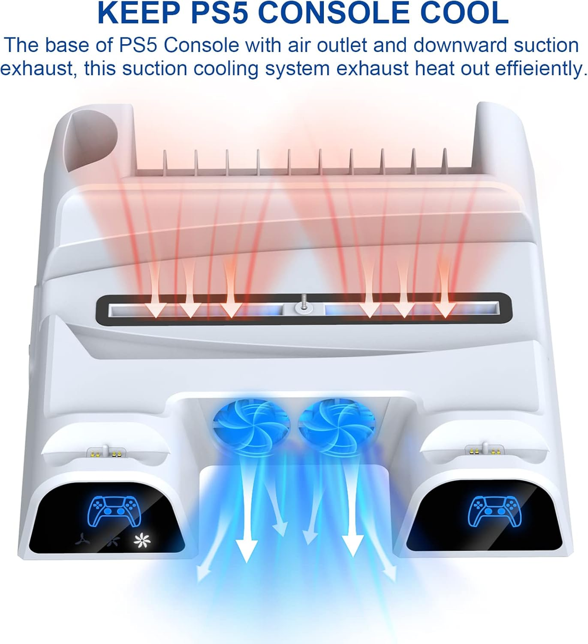 DOBE PS5 Multi-Function Cooling Charging Dock with DualSense Controller Charger and Vertical Stand