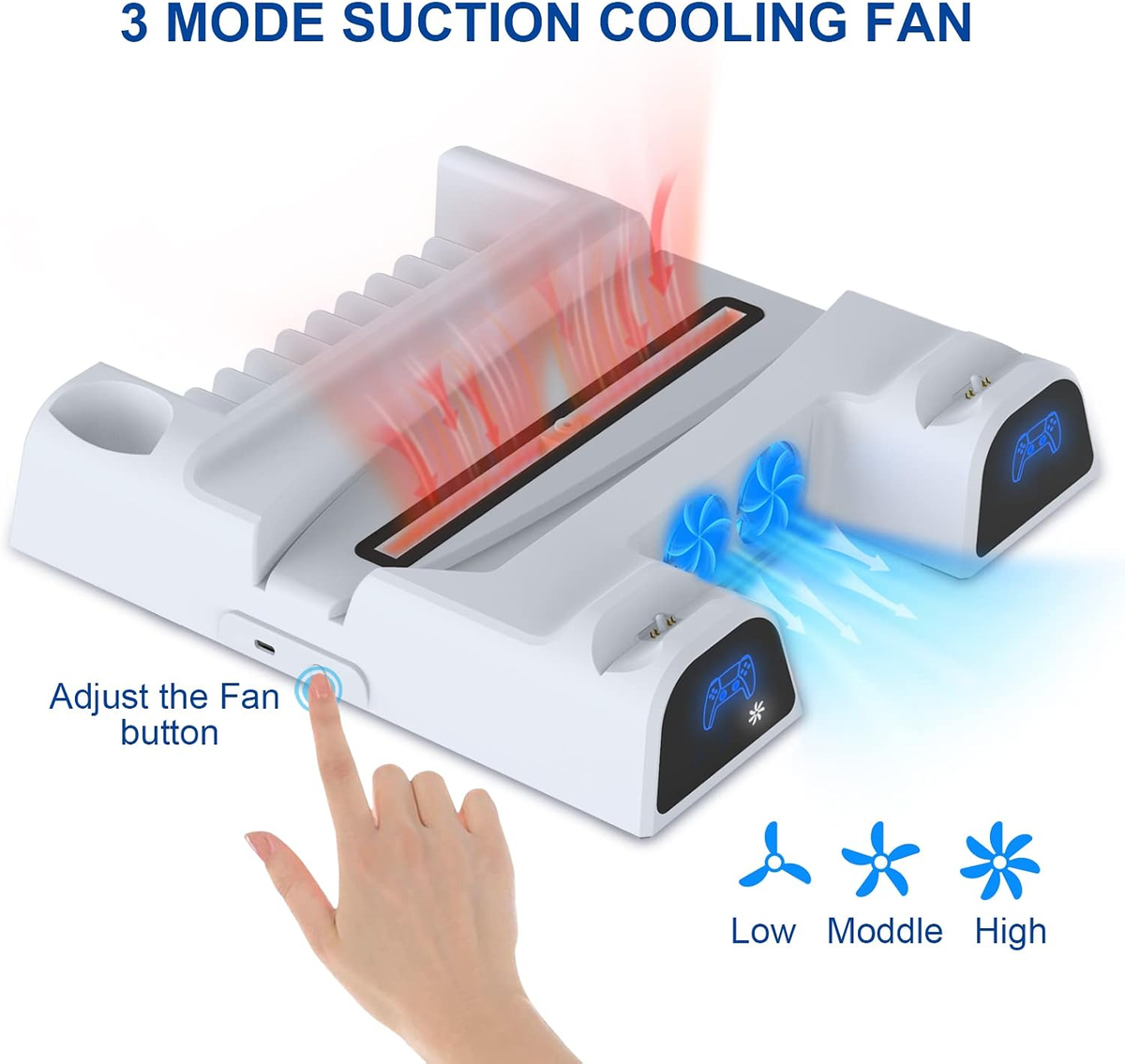 DOBE PS5 Multi-Function Cooling Charging Dock with DualSense Controller Charger and Vertical Stand