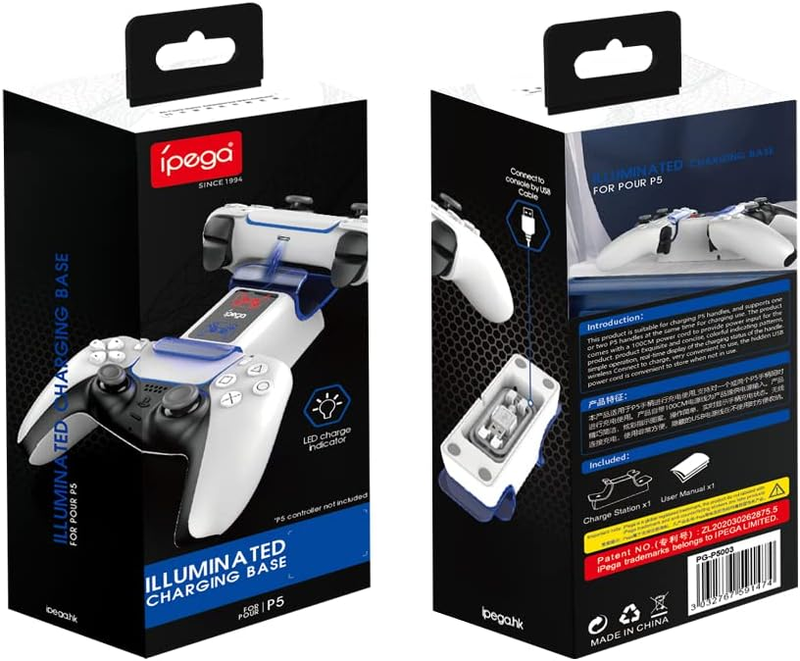 iPega PG-P5003 Dual Charger Dock for PS5 Controller with USB Cable and Charging Indicators