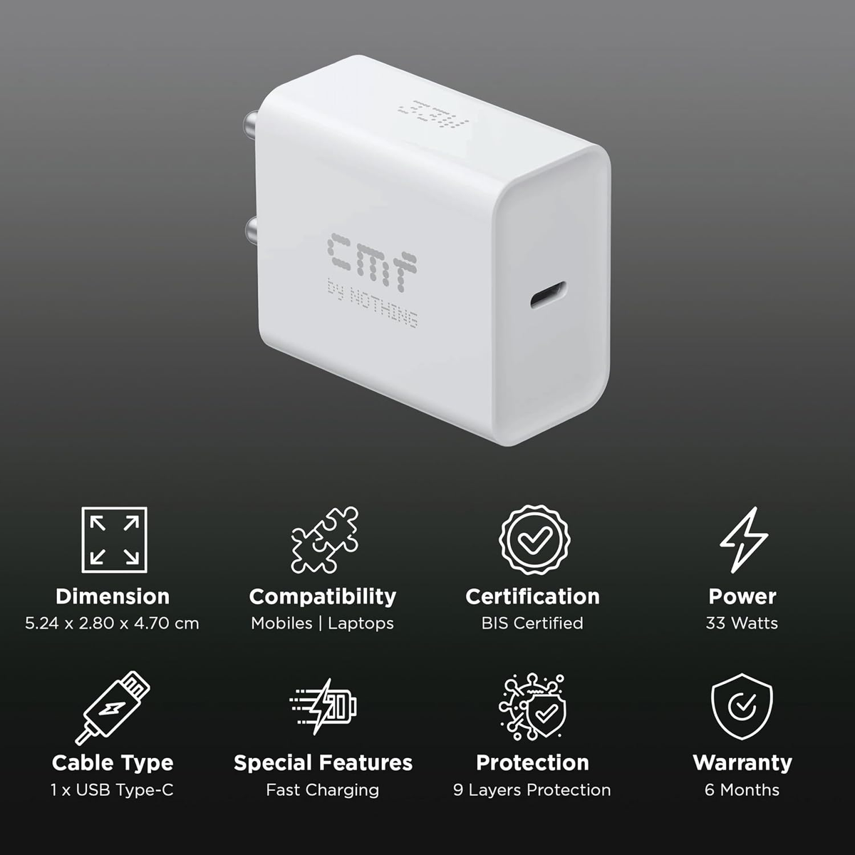 CMF BY NOTHING 33W TYPE-C POWER RAPID FAST CHARGER ADAPTER FOR CMF PHONE C383
