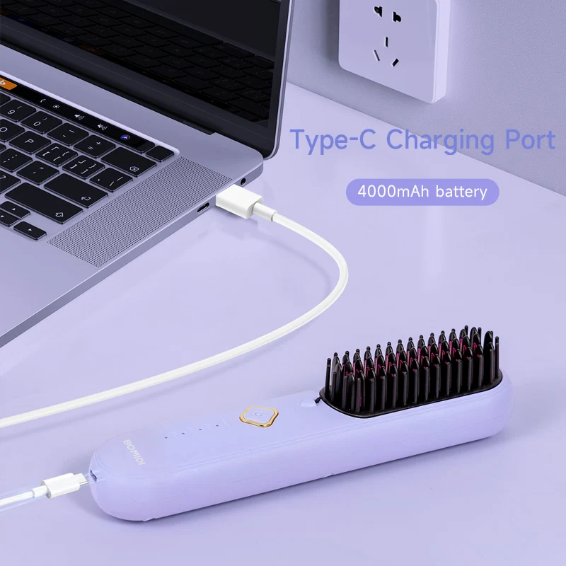 BOMIDI Wireless Hair Straightener Comb for Various Hair Style USB HB2