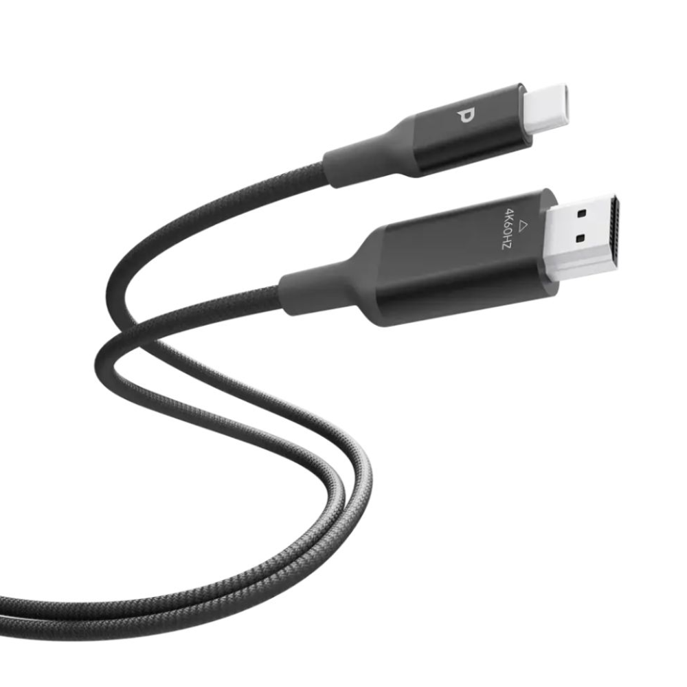 كابل Powerology USB-C إلى HDMI V3.1 بغلاف ألومنيوم مضفر من النايلون بطول 2 متر - رمادي داكن