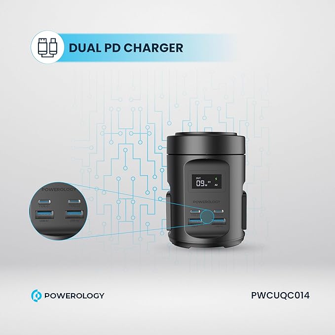 Powerology MagSafe Power Hub 65W PD Charger with 2 Universal AC Sockets & 2200W Power Output – Black