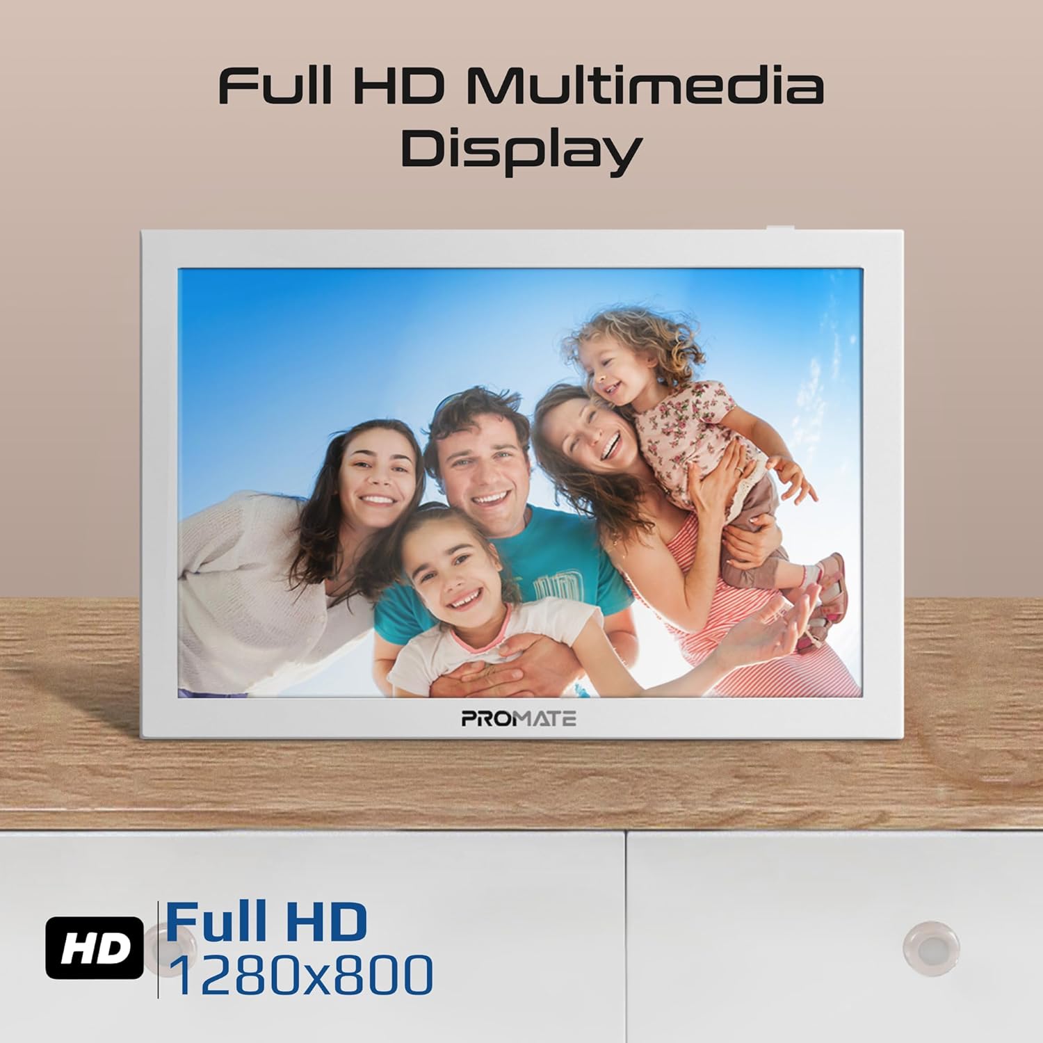 PROMATE Memoria-15.6" إطار صور رقمي متعدد الوسائط بدقة Full HD، بسعة 32Gb