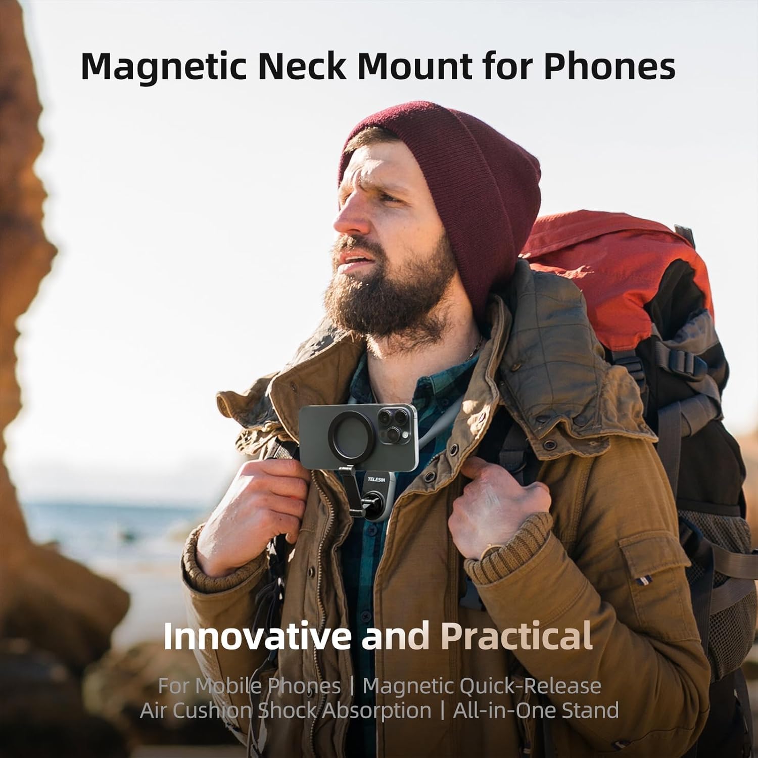 حامل هاتف PROMATE MagView.Black 360° متوافق مع MagSafe بحزام رقبة