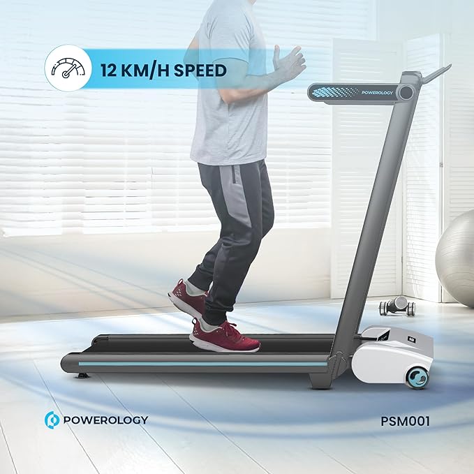 Powerology Incline Treadmill with 5-Level Electric Incline, Handrail & 12km/h Speed – White