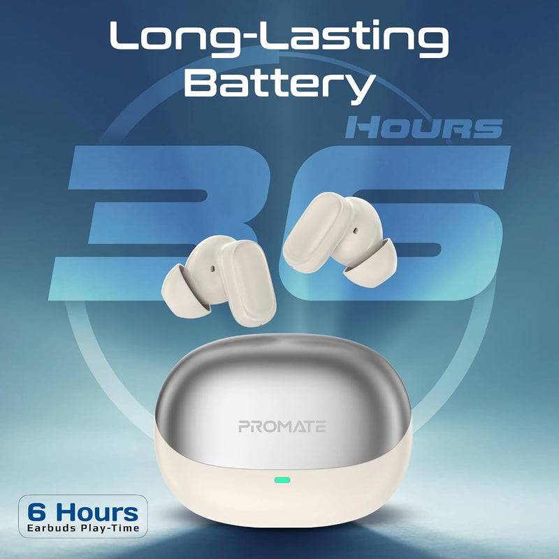 PROMATE Lush-Pro.White High Fidelity TWS BT V5.4 Earbuds with Intellitouch-26