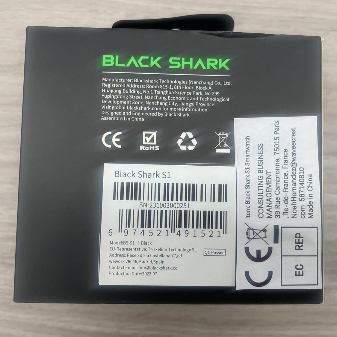 ساعة Black Shark S1 الذكية بشاشة AMOLED مقاس 1.43 بوصة ومكالمات Bluetooth ومقاومة IP68 – أسود