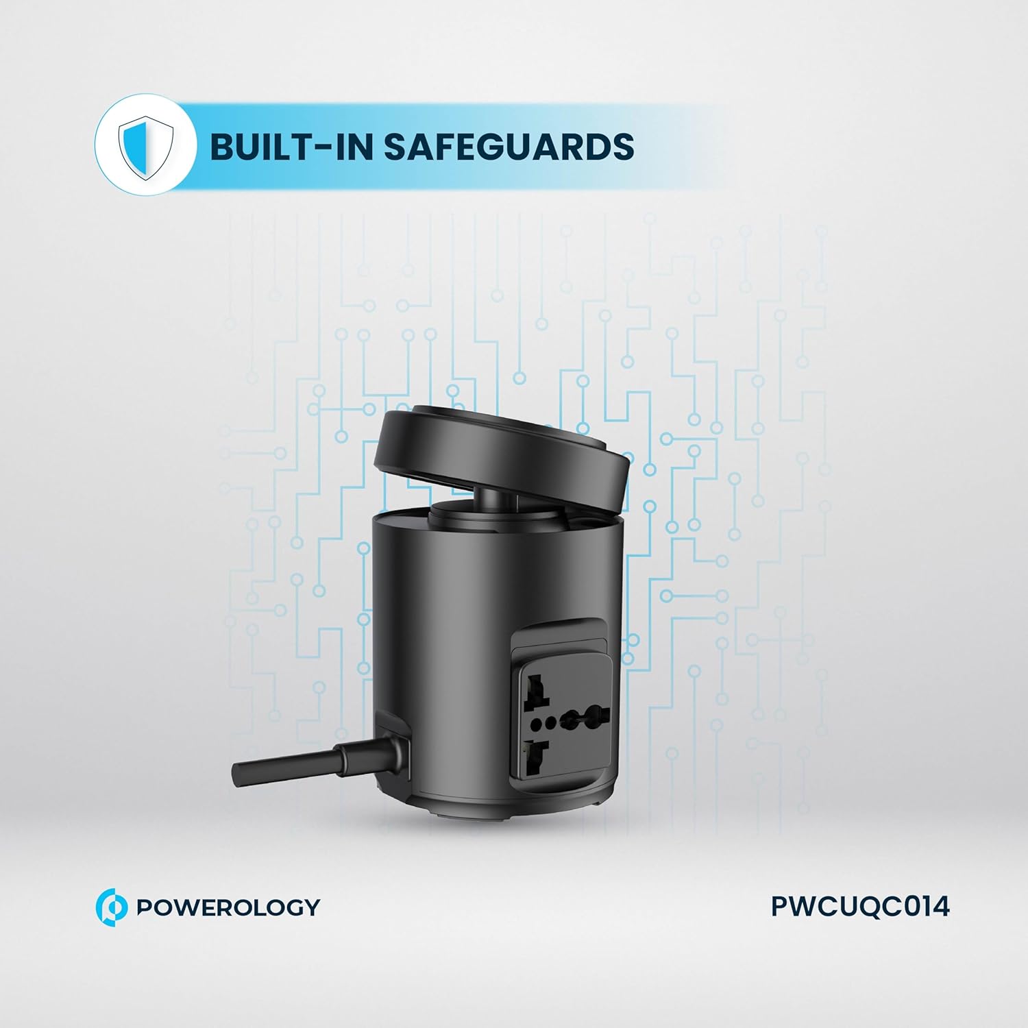 Powerology MagSafe Power Hub 65W PD Charger with 2 Universal AC Sockets & 2200W Power Output – Black