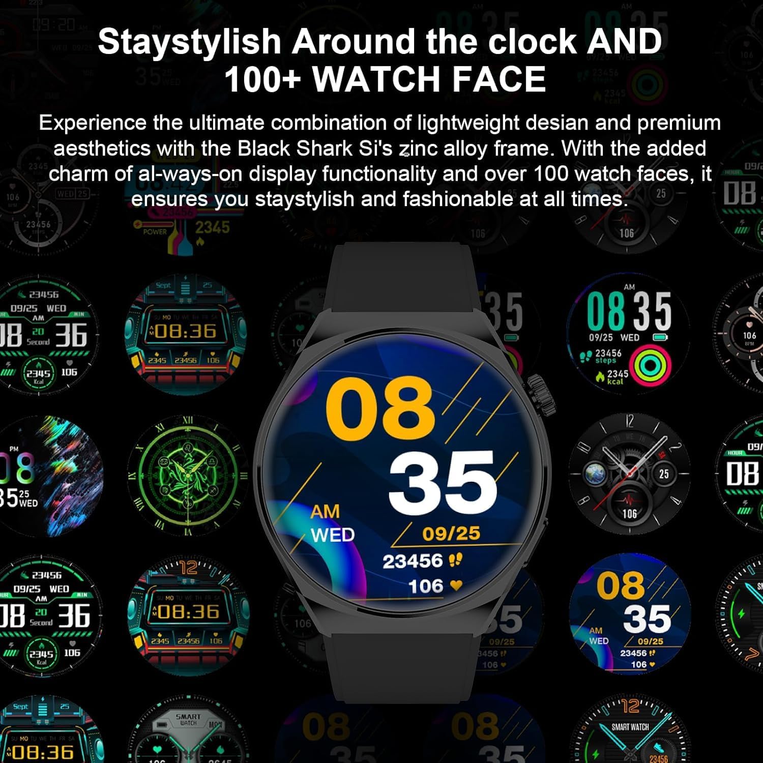 ساعة Black Shark S1 الذكية بشاشة AMOLED مقاس 1.43 بوصة ومكالمات Bluetooth ومقاومة IP68 – أسود