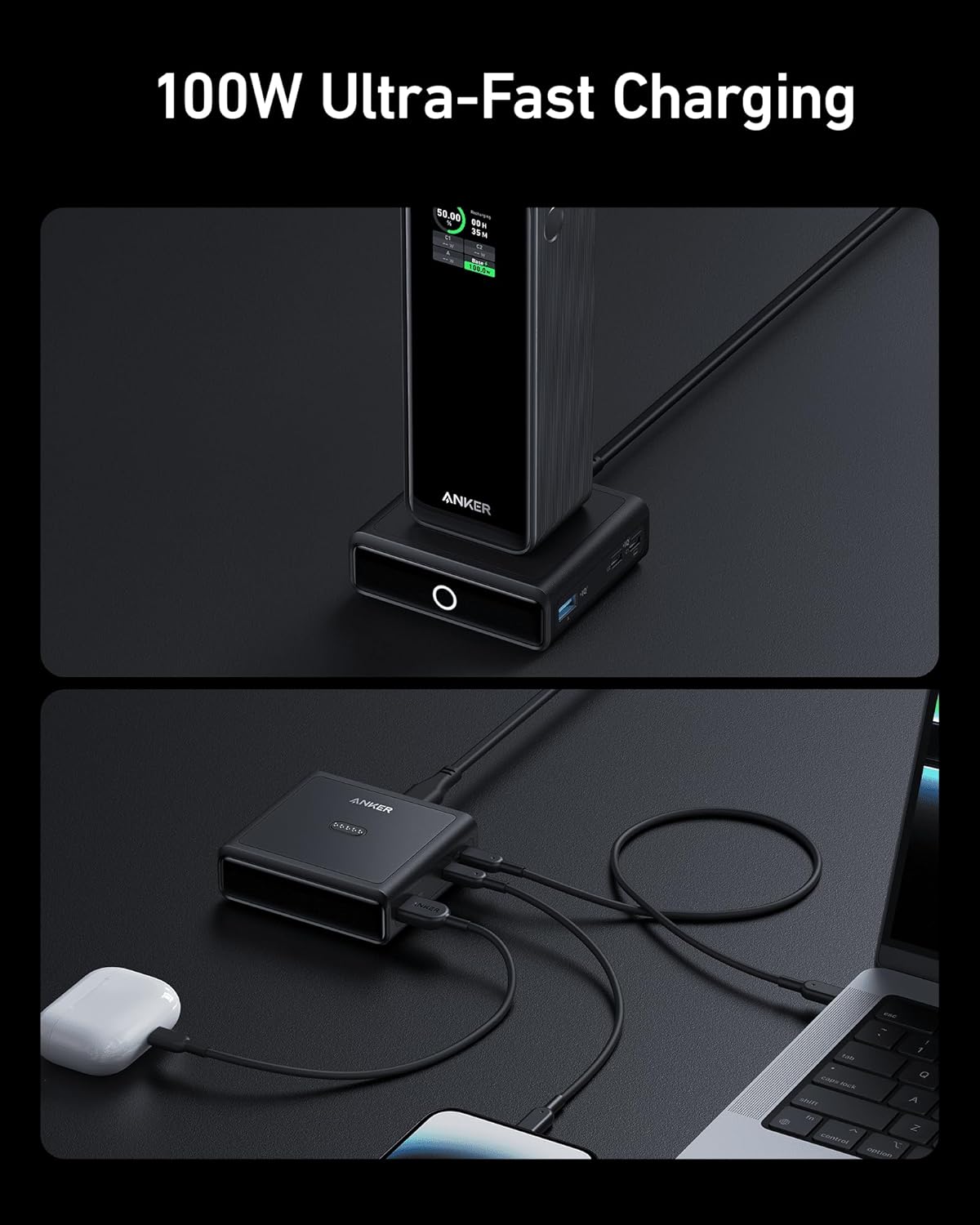 Anker 100W Charging Base for Anker Prime Power Bank ( Charging Stand with 3 USB-Ports) A1902211