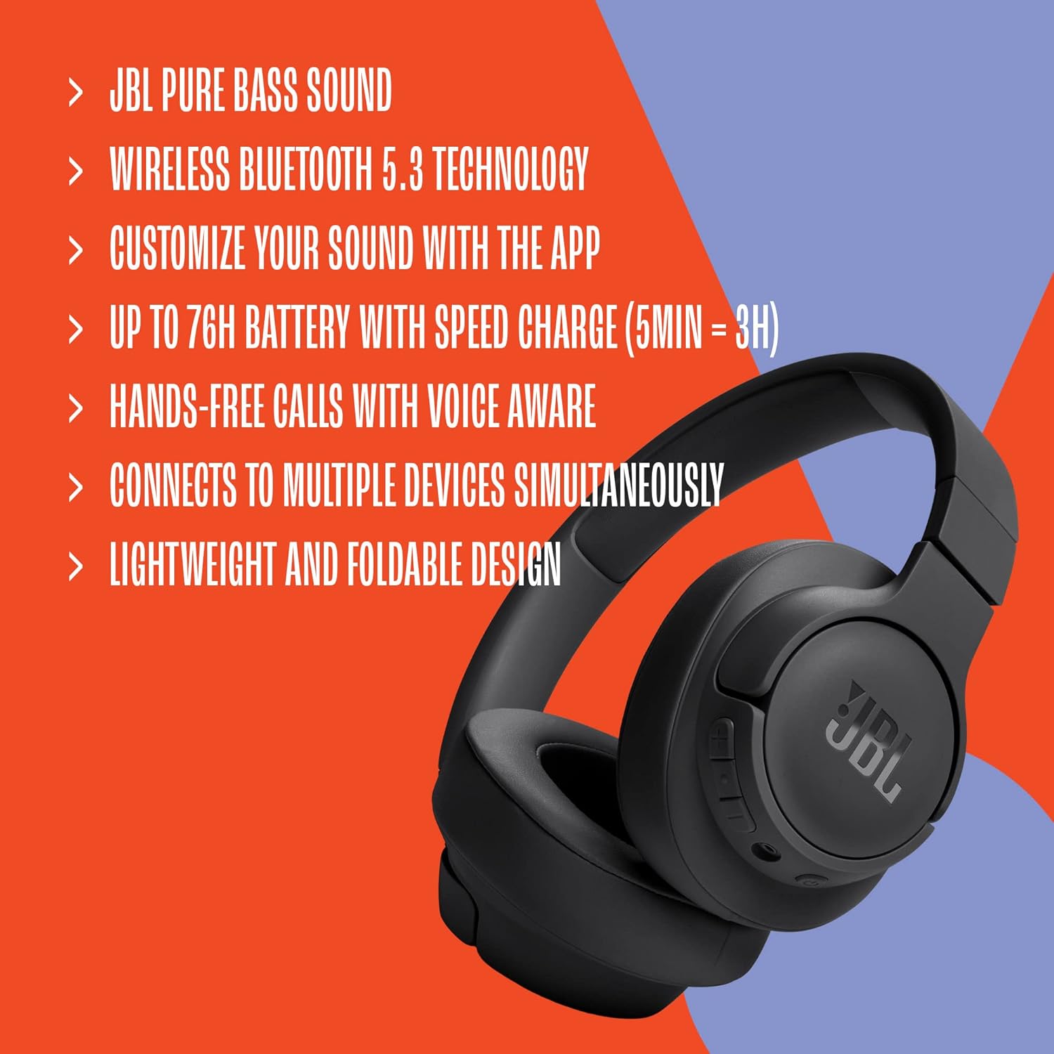 سماعة JBL Tune 720BT اللاسلكية فوق الأذن مع JBL Pure Bass – أسود