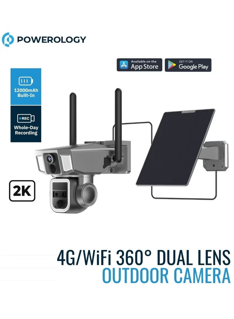 Powerology 4G/WIFI 10x Zoom 2MP+2MP 360° Ultimate Versatile Camera - Black