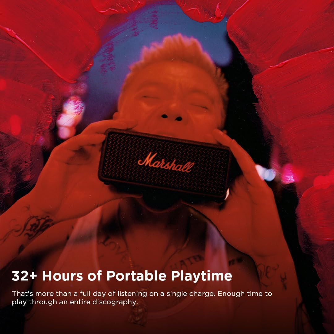 Marshall Emberton III Portable Bluetooth Speaker - Black and Brass 32+ HOUES