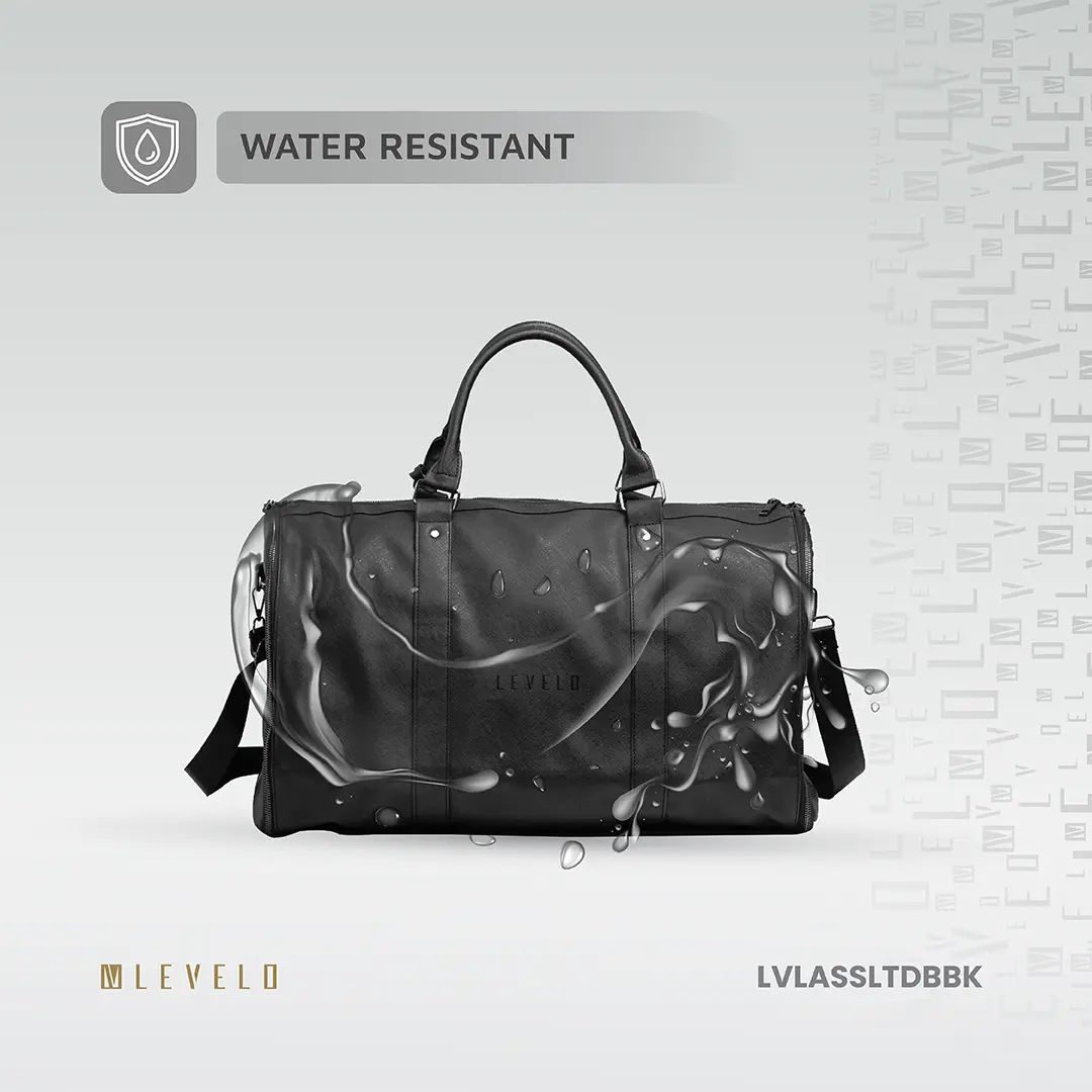 Levelo AllinStyle Saffiano Leather Travel Duffle Bag - Black  LVLASSLTDBBK