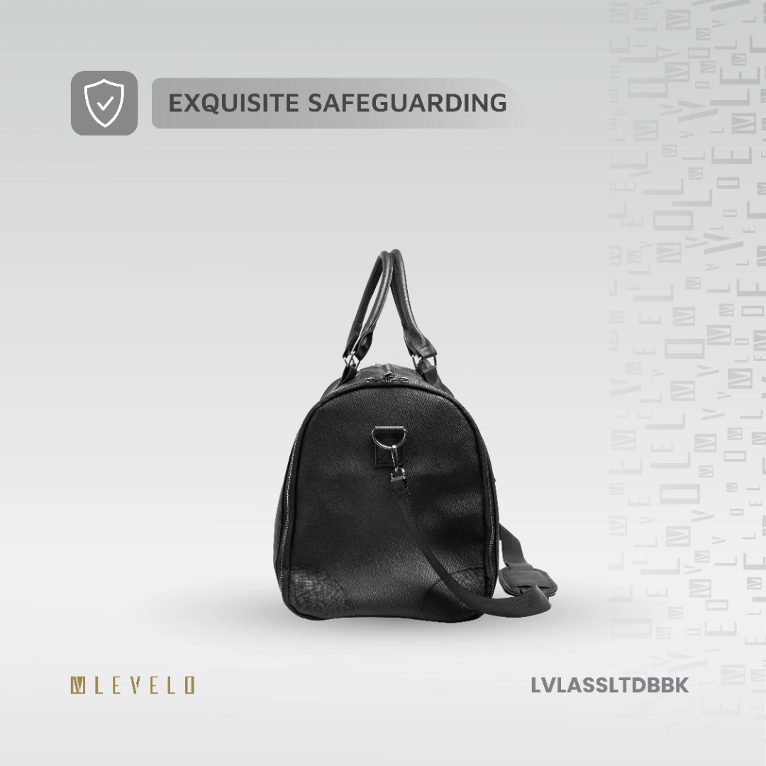 Levelo AllinStyle Saffiano Leather Travel Duffle Bag - Black  LVLASSLTDBBK