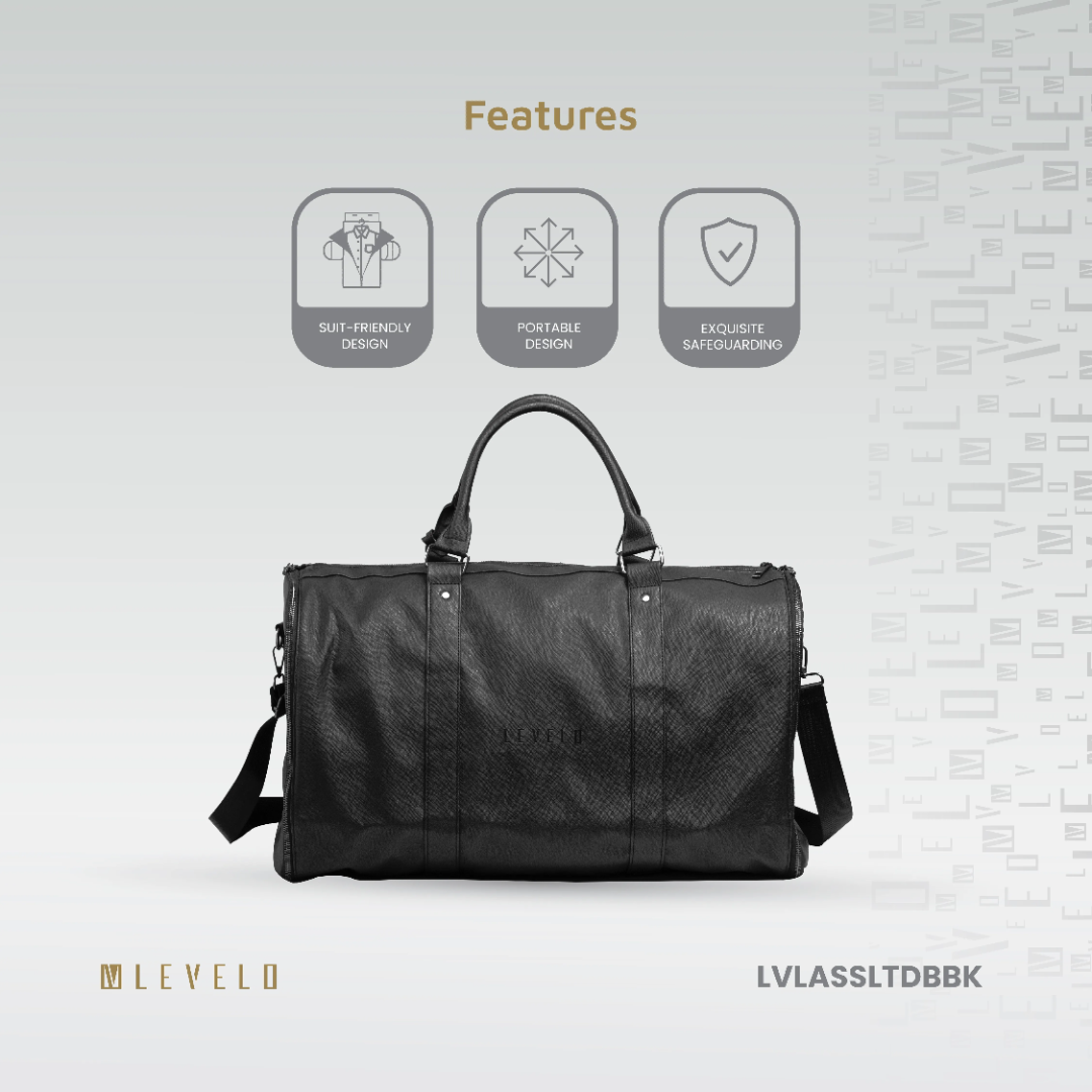 Levelo AllinStyle Saffiano Leather Travel Duffle Bag - Black  LVLASSLTDBBK