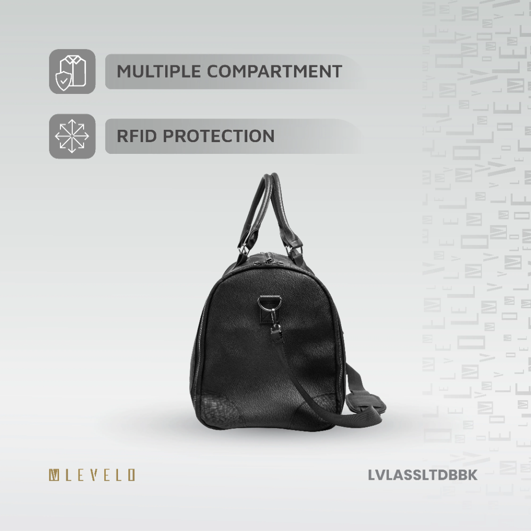 Levelo AllinStyle Saffiano Leather Travel Duffle Bag - Black  LVLASSLTDBBK