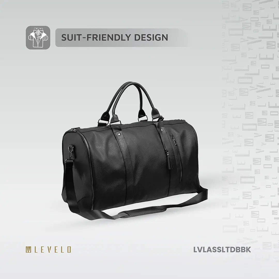 Levelo AllinStyle Saffiano Leather Travel Duffle Bag - Black  LVLASSLTDBBK