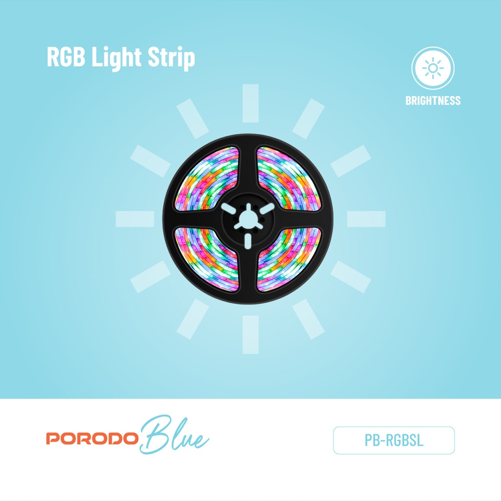 Porodo Blue RGB Light Strip 16.4 Ft Sound Reactive RGB Strip Light with 44 Key Remote
