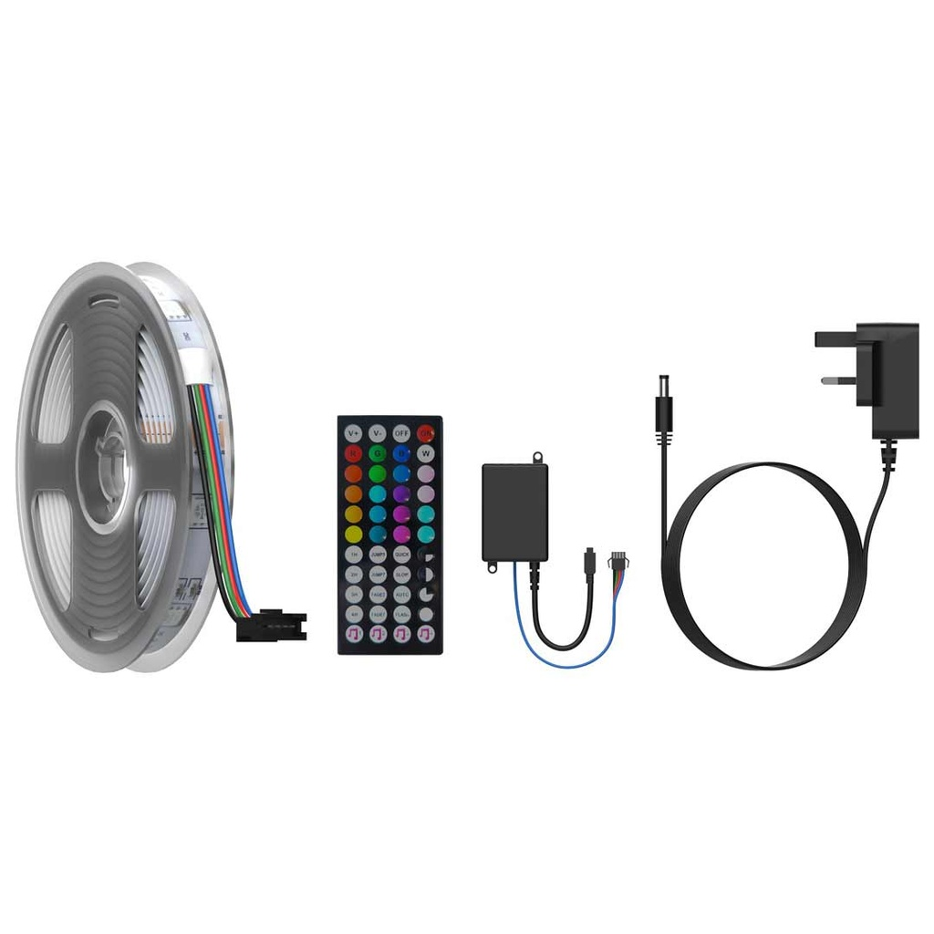 Porodo Blue RGB Light Strip 16.4 Ft Sound Reactive RGB Strip Light with 44 Key Remote