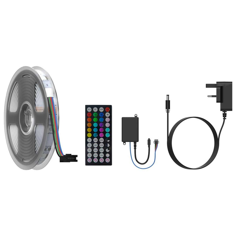 Porodo Blue RGB Light Strip 16.4 Ft Sound Reactive RGB Strip Light with 44 Key Remote