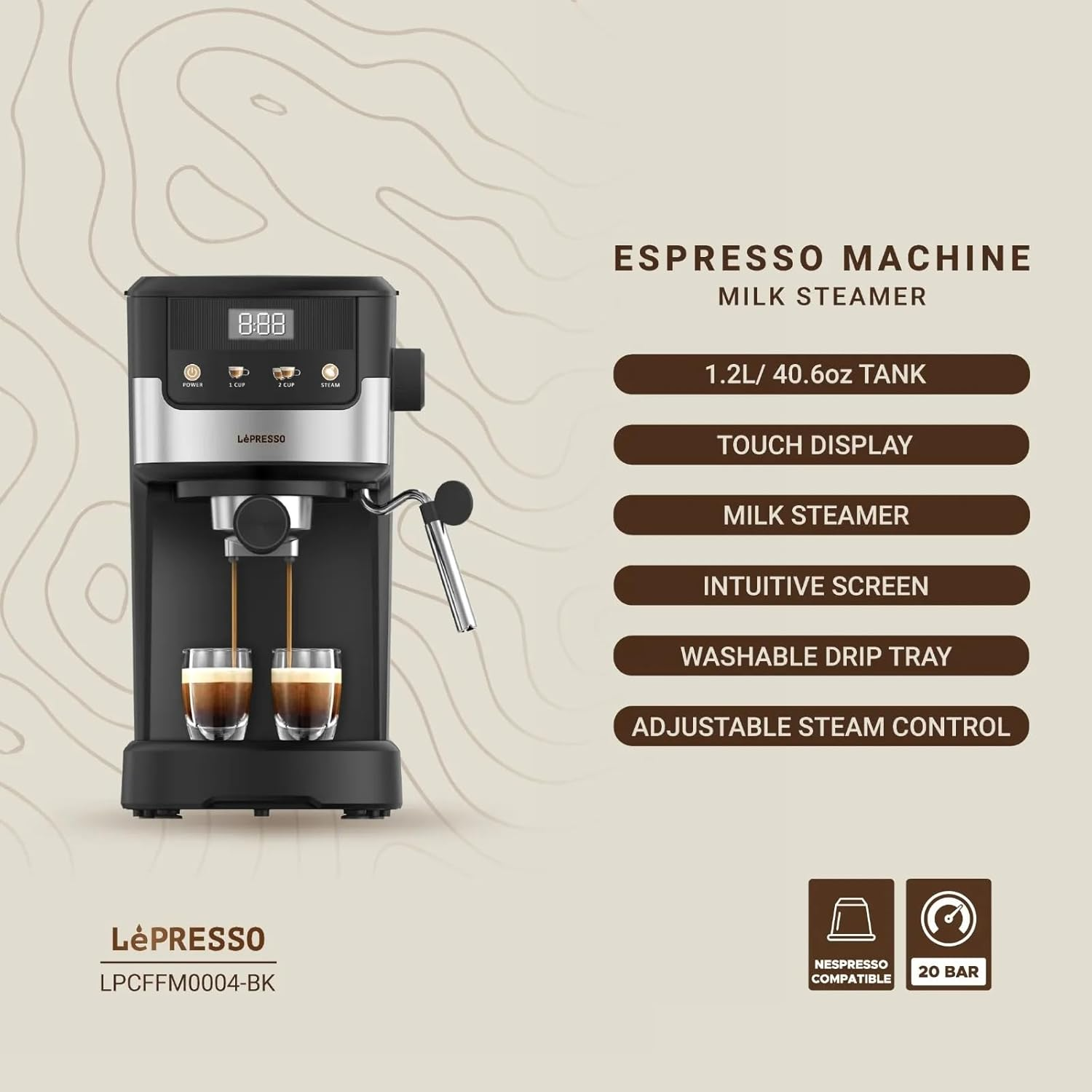 LePresso Suprema 20 Bar 2 cups dualstainless steel filter Coffee Machine - Black
