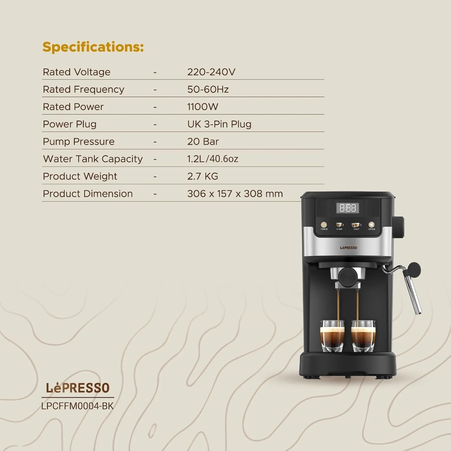 LePresso Suprema 20 Bar 2 cups dualstainless steel filter Coffee Machine - Black