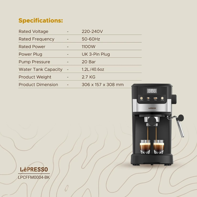 LePresso Suprema 20 Bar 2 cups dualstainless steel filter Coffee Machine - Black