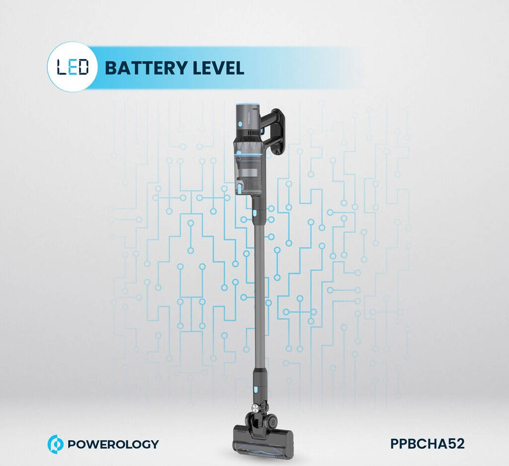 Powerology Cordless Vaccum Cleaner with Detachable Battery - BlacK