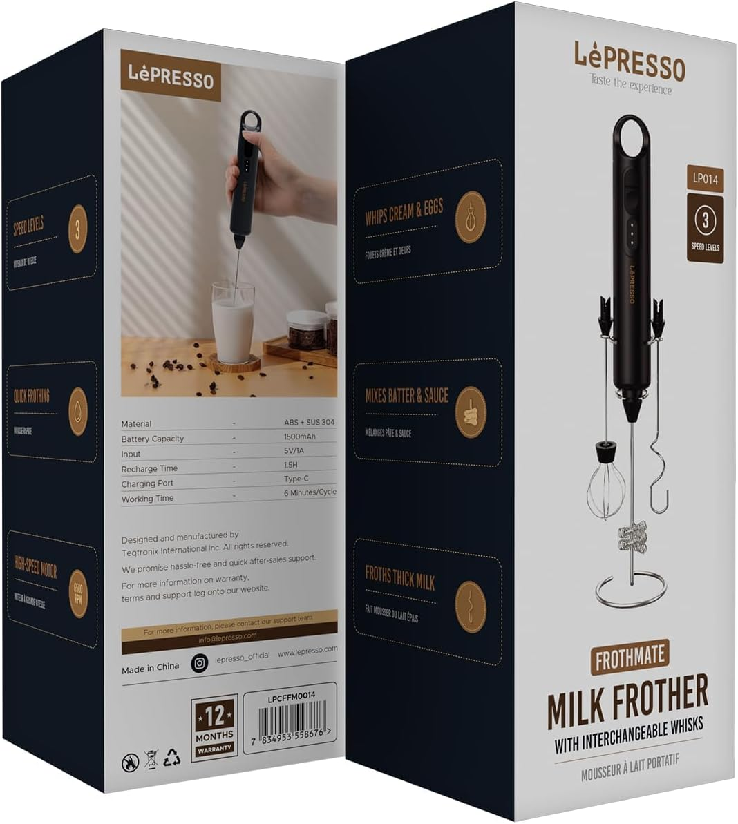 LePresso 3in1 Frother 6500RPM Speed Motor 1500MAH