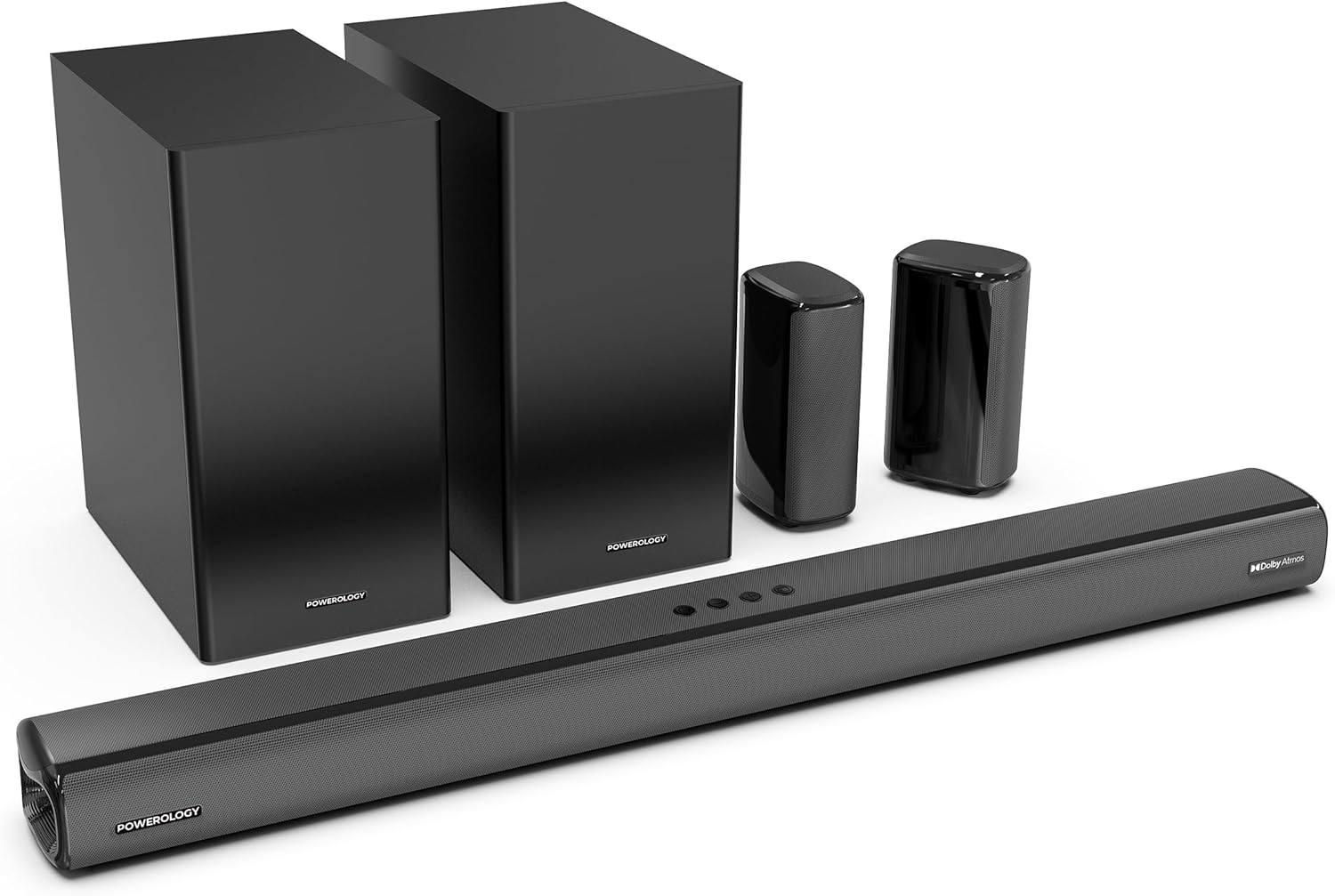 Powerology 5.2.4CH Home Soundbar with Dolby Atmos Wireless Subwoofer & Wireless Surround - Black