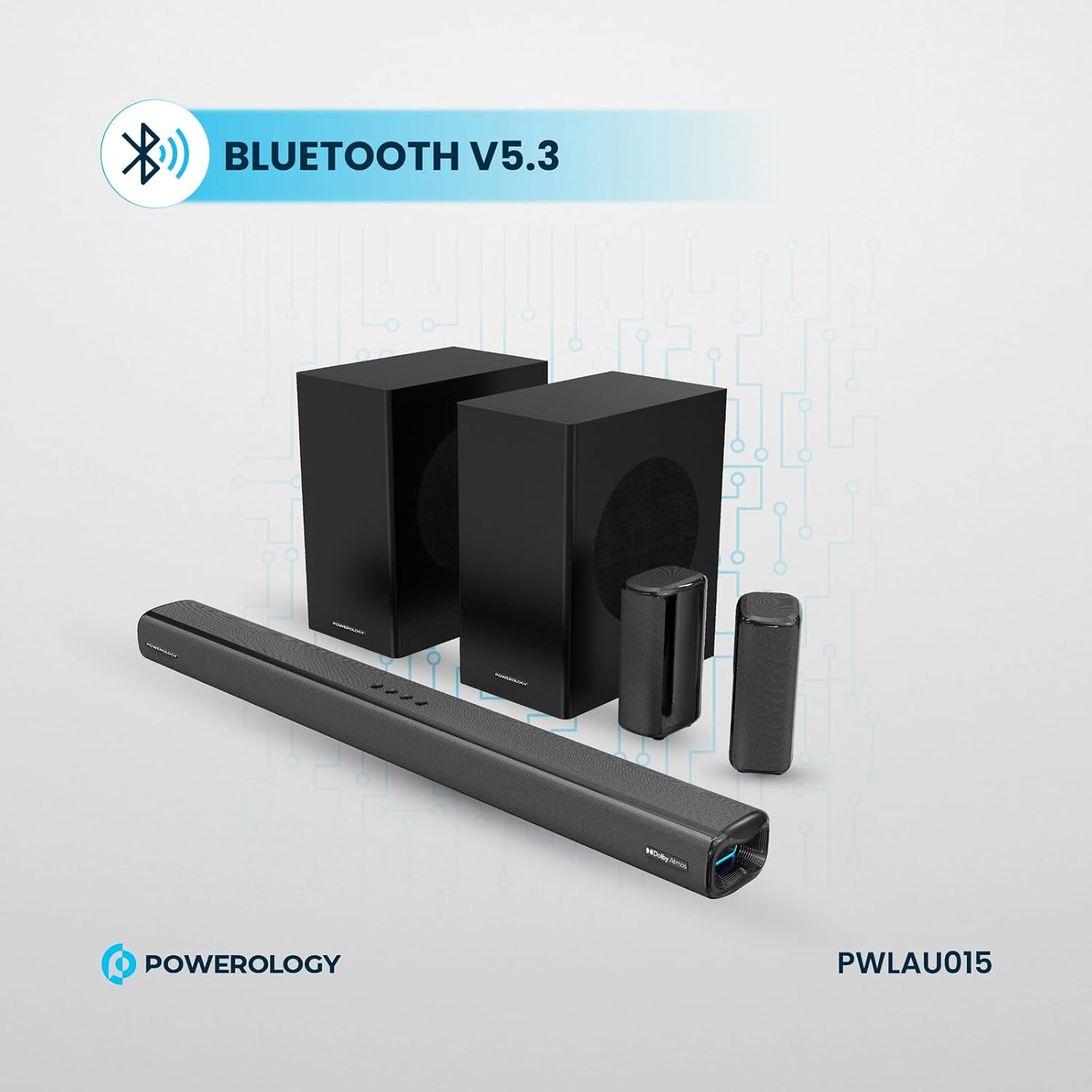 Powerology 5.2.4CH Home Soundbar with Dolby Atmos Wireless Subwoofer & Wireless Surround - Black