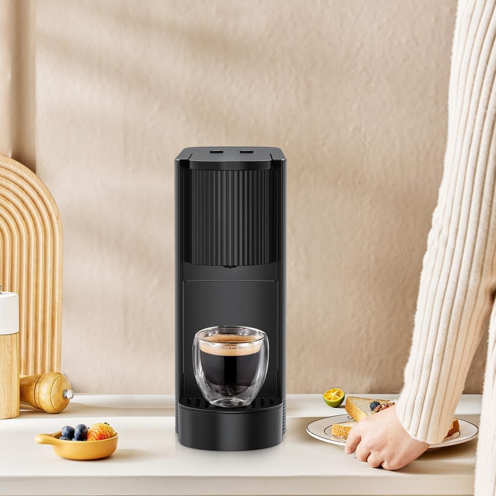Lepresso Noir Intenso 20 Bar Coffee Machine with 500ml Water Capacity and Cupsule  Storage - Black