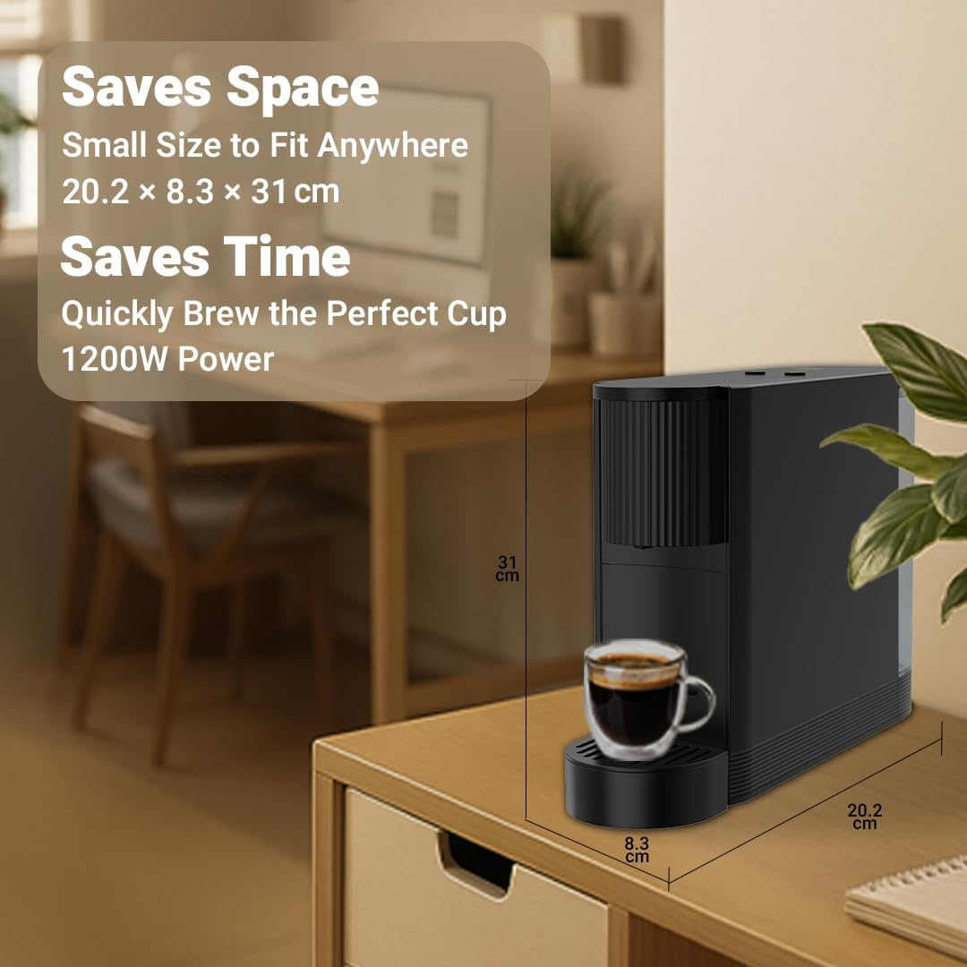 Lepresso Noir Intenso 20 Bar Coffee Machine with 500ml Water Capacity and Cupsule  Storage - Black