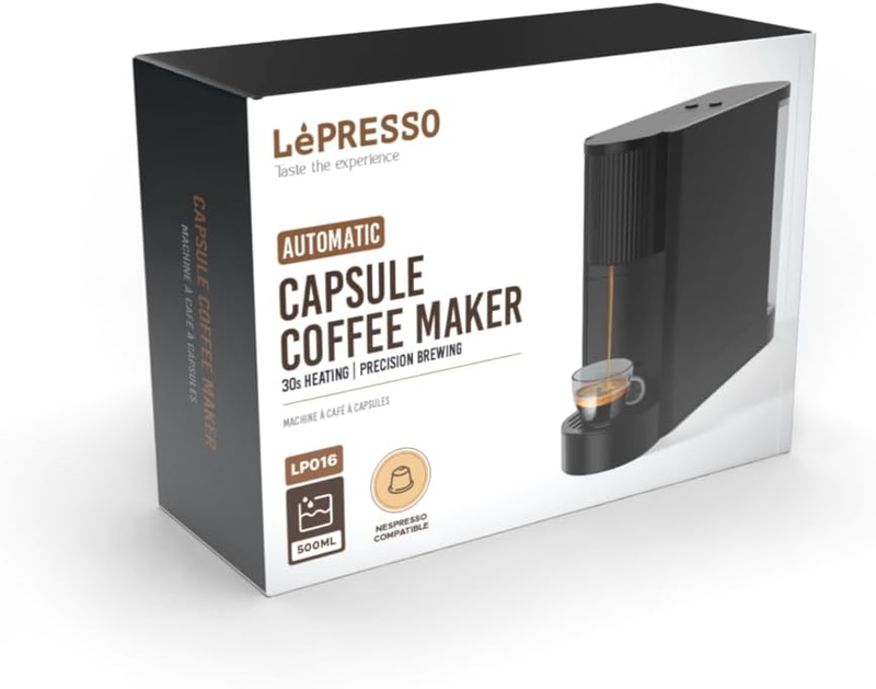 Lepresso Noir Intenso 20 Bar Coffee Machine with 500ml Water Capacity and Cupsule  Storage - Black