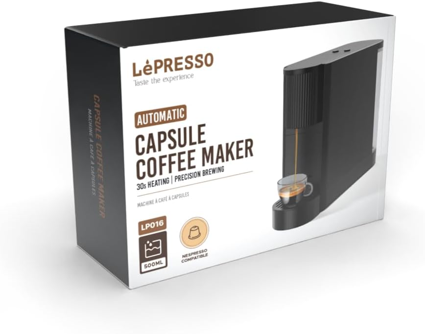 Lepresso Noir Intenso 20 Bar Coffee Machine with 500ml Water Capacity and Cupsule  Storage - Black