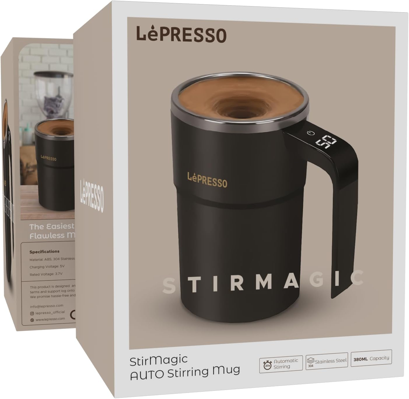 LePresso StirMagic Auto Magnetic Stirring Cup - Black