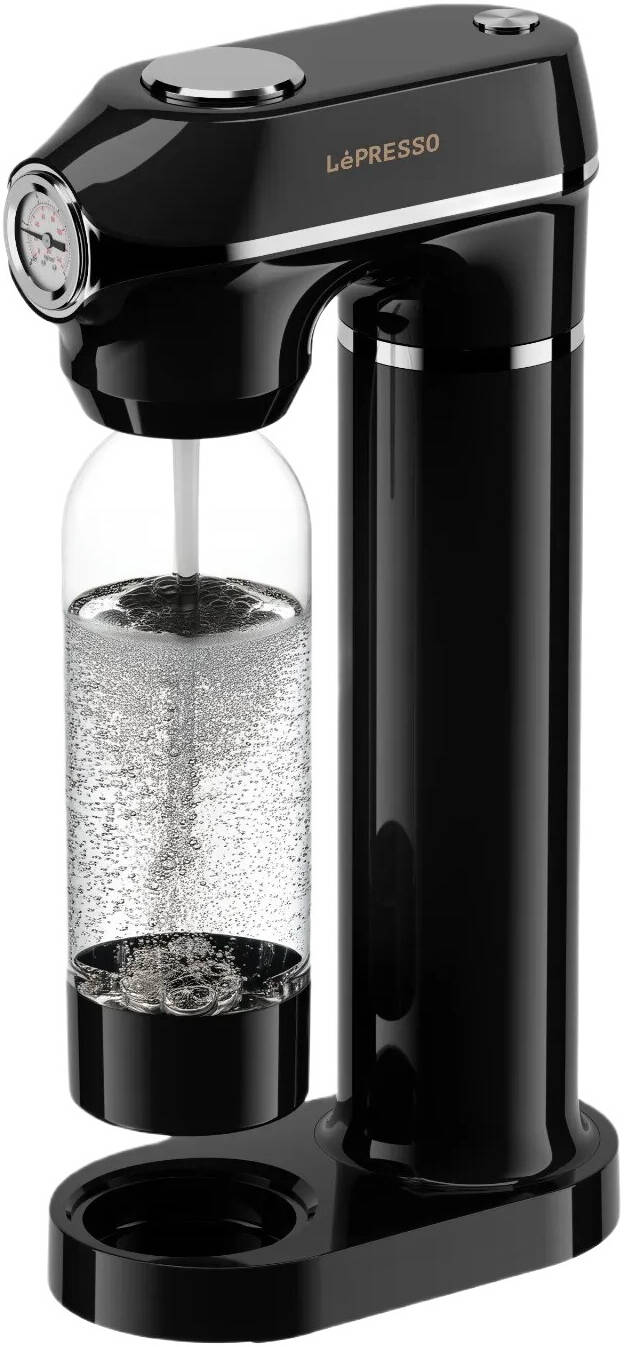 Lepresso Carbonator Sparkling Water Maker 1L with Pressure Meter - Black