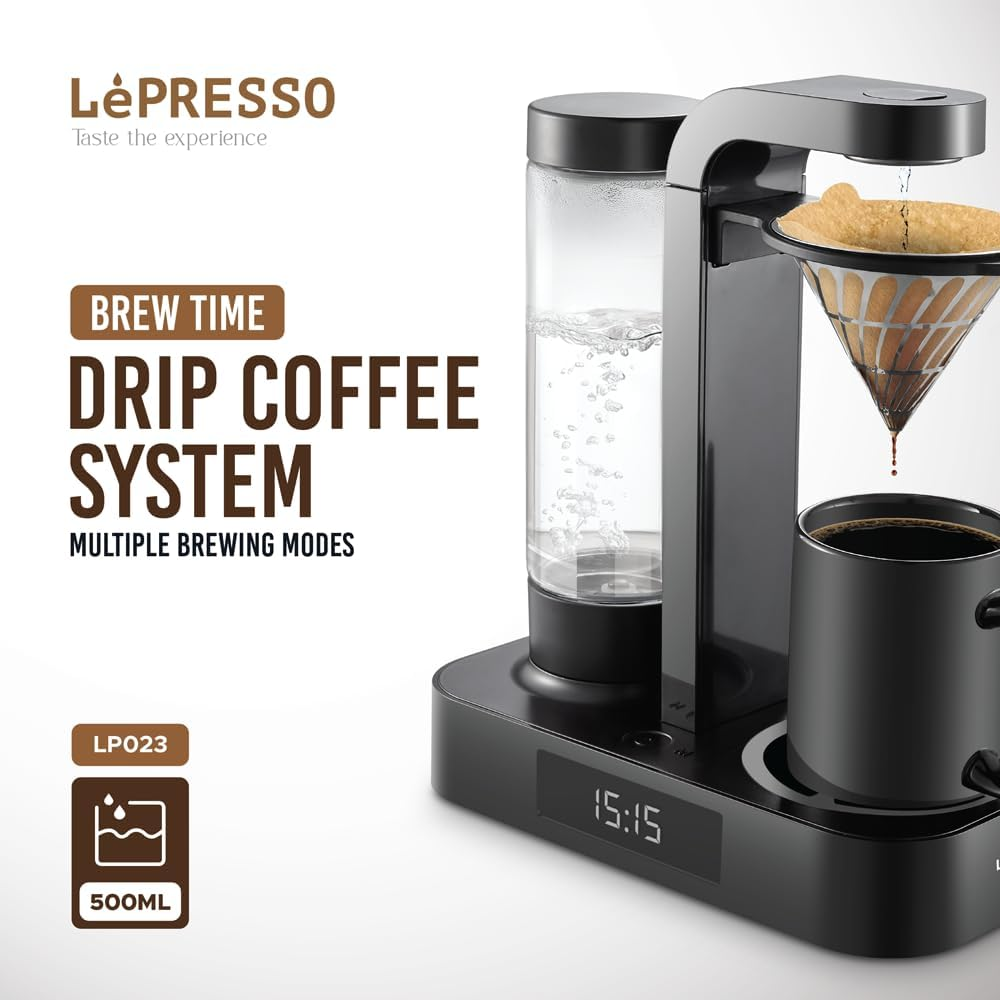 Lepresso Brew Time Coffee Drip Machine 650ml with LED Clock Display - Black