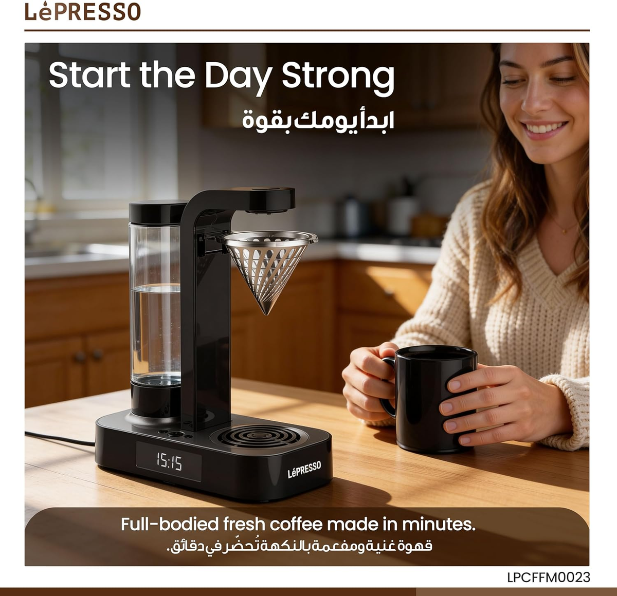 Lepresso Brew Time Coffee Drip Machine 650ml with LED Clock Display - Black